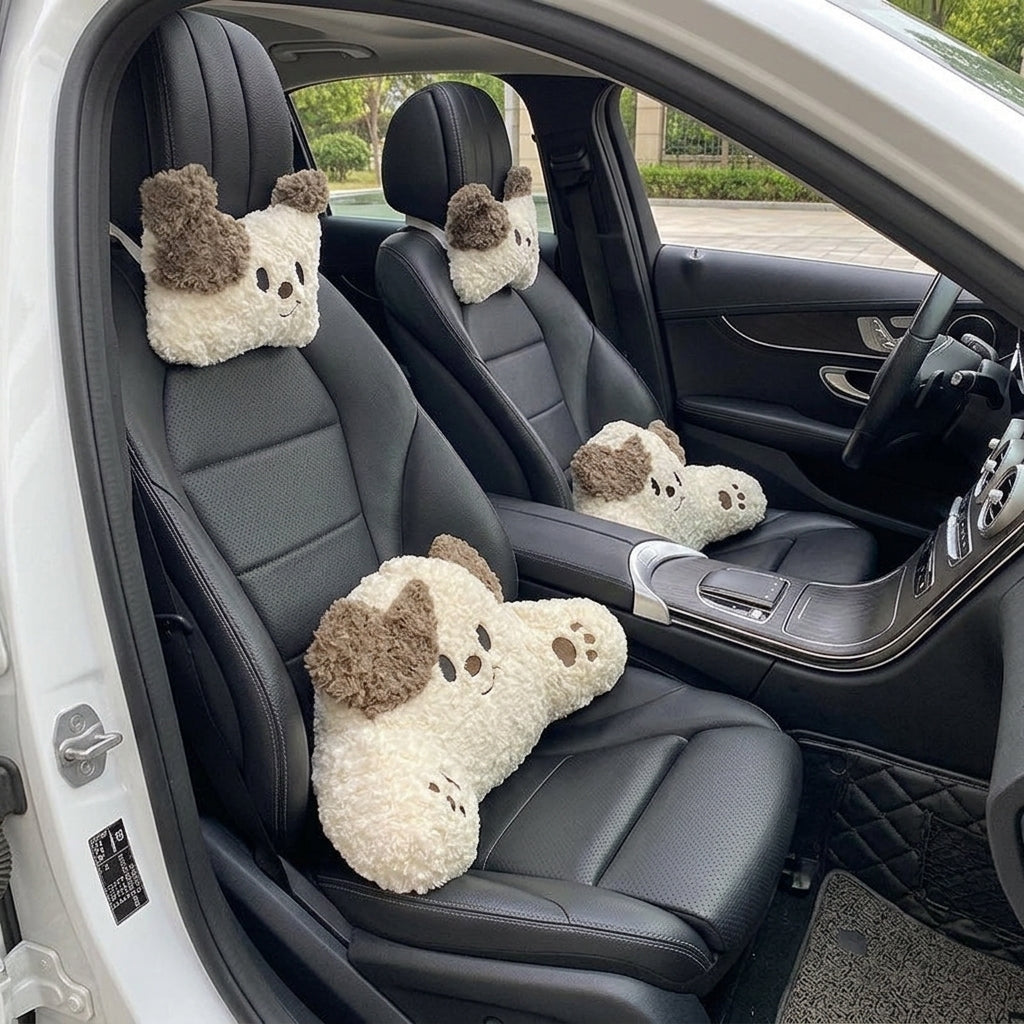 Car headrest, neck pillow, a pair of female driver pillows, cute dogs, car cushions, car seats, lumbar and neck pillows - Interior Placement