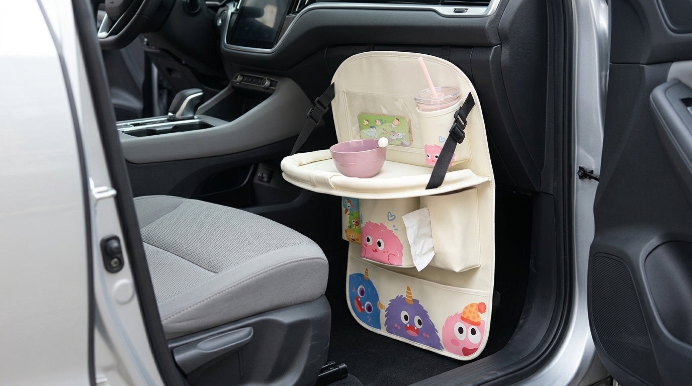 Car multifunctional seat back storage bag, anti-kick pad, convenient cartoon cute tissue box, tissue storage bag, storage box - Interior Placement