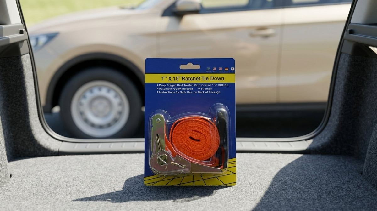 Ratchet Tie Down Strap - 1 inch x 15 feet - Packed In Boot