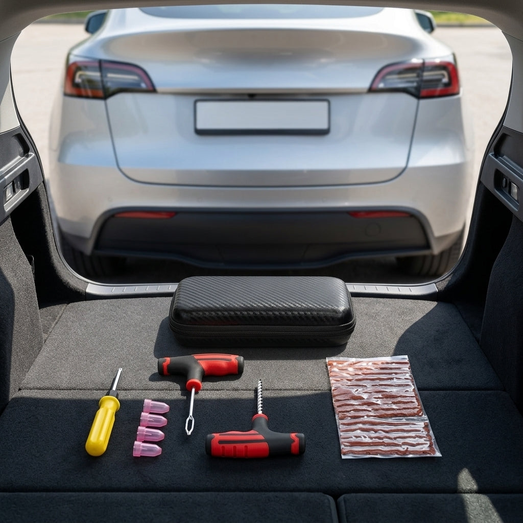 Tire Repair Tool Kit - Universal Car Emergency Set - Packed In Boot