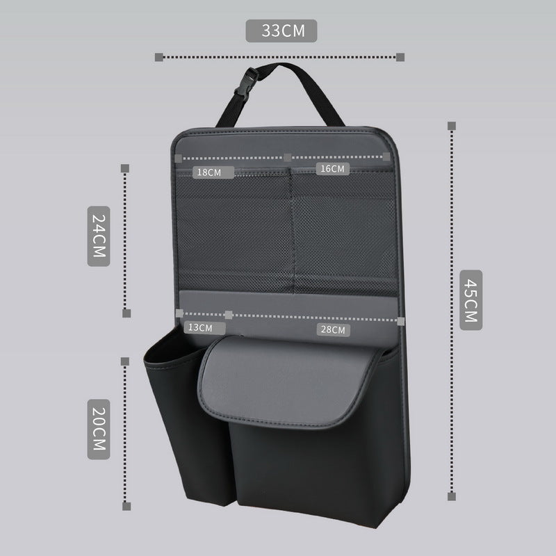 Car seat back storage bag, leather rear storage box, dining table model car seat back hanging bag, anti-kick mat