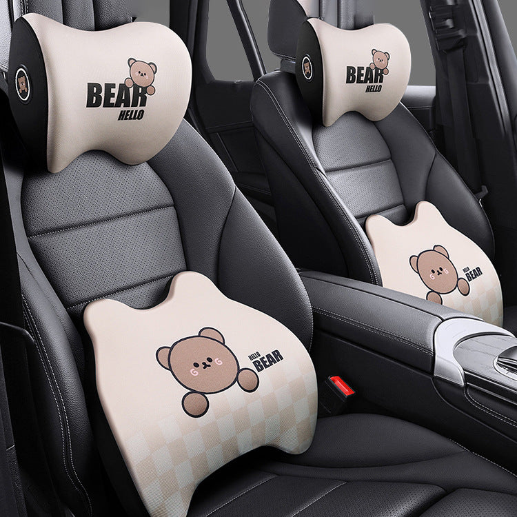 Yiju car cartoon headrest, neck pillow, memory foam, car cushion, car seat, neck and neck pillow, bear headrest