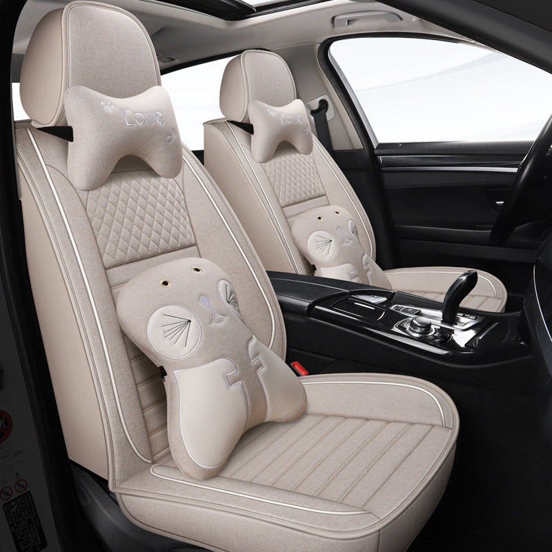 All-season universal full-coverage car seat covers, full-coverage spring and winter linen fabric art car covers, seat covers, and car cushion covers