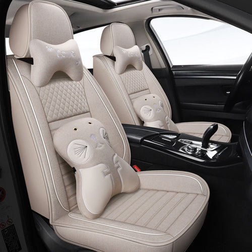All-season universal full-coverage car seat covers, full-coverage spring and winter linen fabric art car covers, seat covers, and car cushion covers