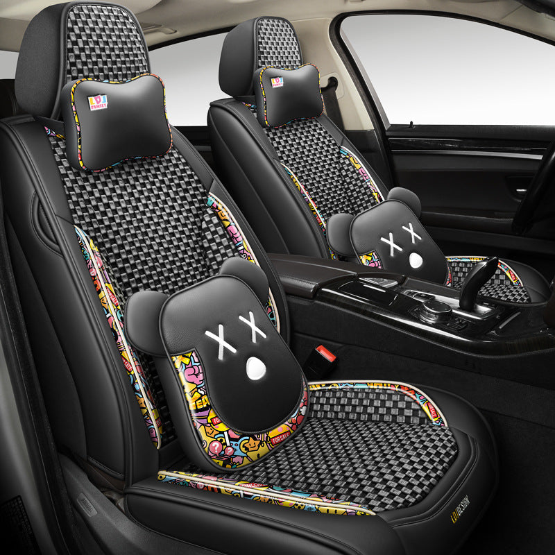New Ice Silk Breathable Car Seat Covers, Cartoon Cute Seat Covers, Fully Inclusive Seat Cushion Covers All Seasons