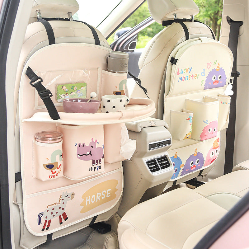 Car multifunctional seat back storage bag, anti-kick pad, convenient cartoon cute tissue box, tissue storage bag, storage box