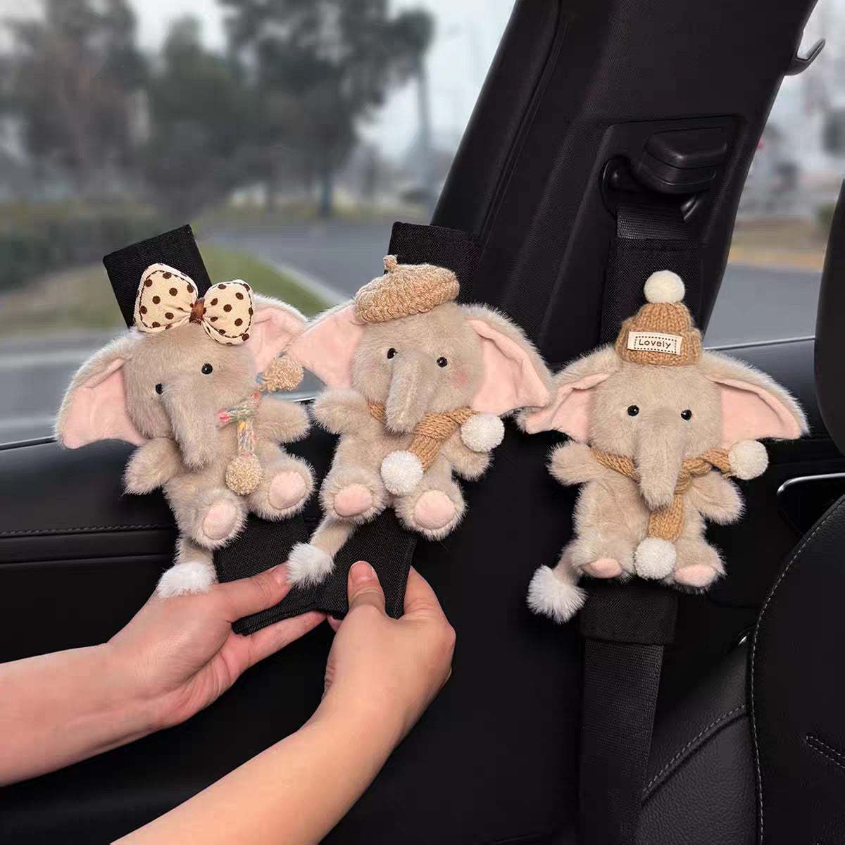 Cute little elephant car seat belt shoulder pad, premium creative decoration, all-season universal couple for women