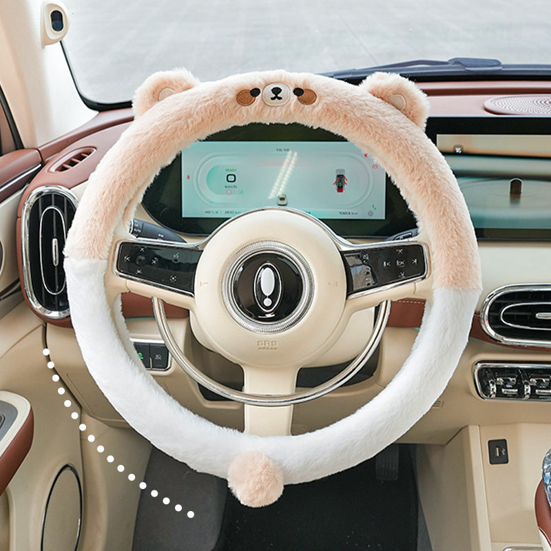 Car headrest, plush bow little bear pillow, comfortable neck pillow cushion, cute cartoon car interior lumbar support