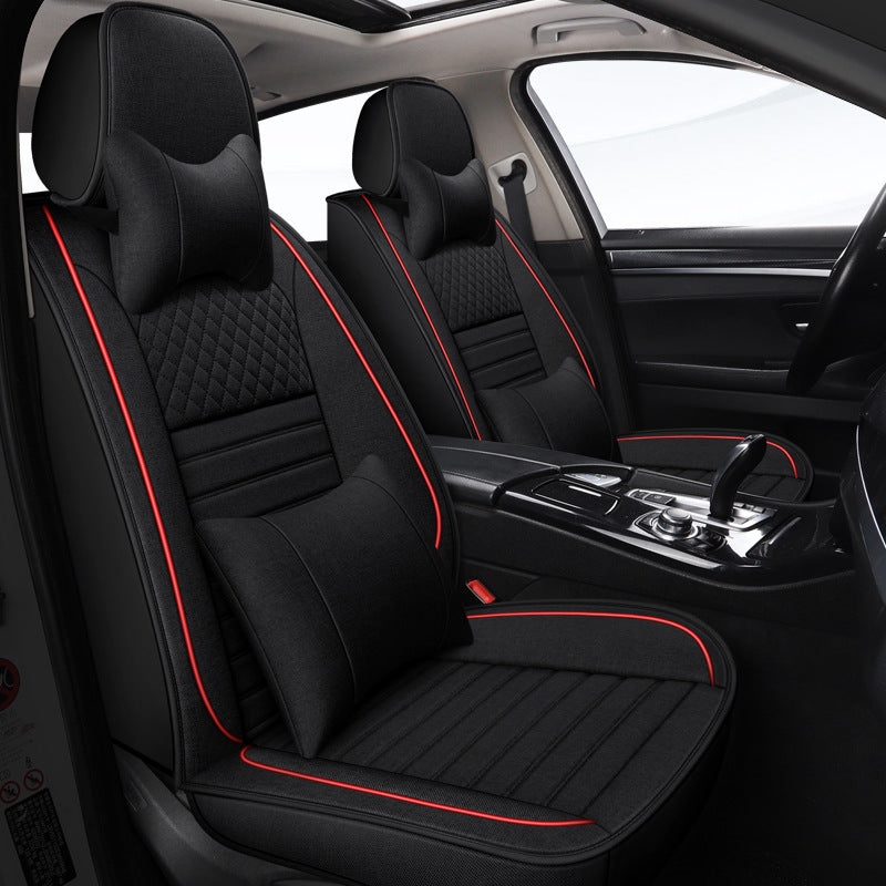 All-season universal full-coverage car seat covers, full-coverage spring and winter linen fabric art car covers, seat covers, and car cushion covers