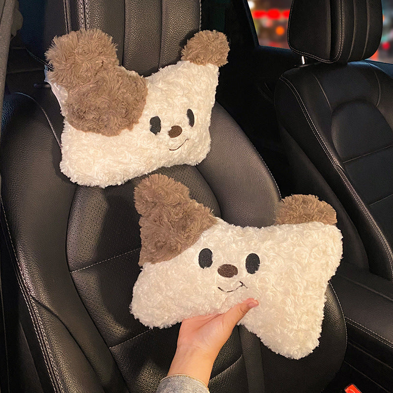 Car headrest, neck pillow, a pair of female driver pillows, cute dogs, car cushions, car seats, lumbar and neck pillows