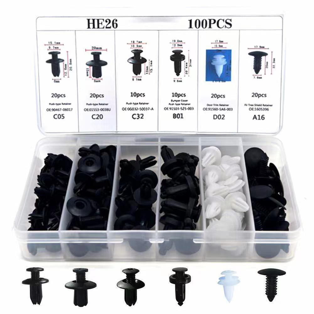 100PCS Box Car Snap Box 100PCS Combo Set Nylon Clip Bumper Universal Buckle