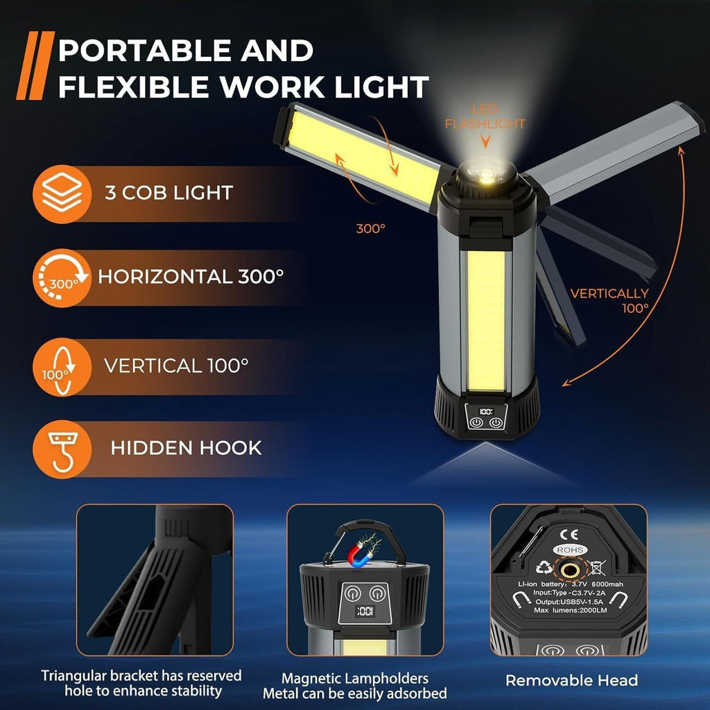 LED Work Light USB Rechargeable with Display