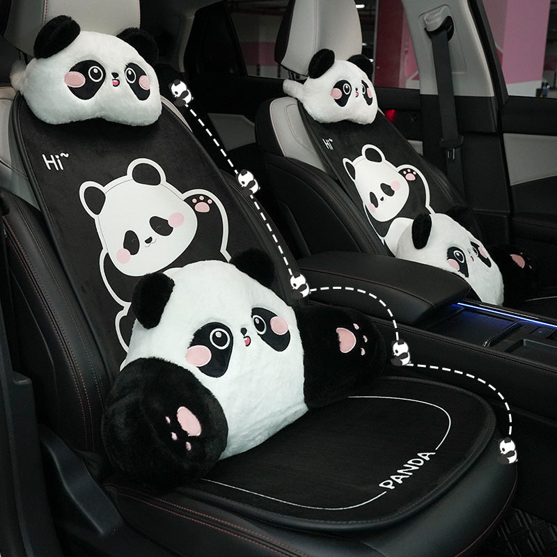 Car headrest lumbar support, cartoon cute panda, comfortable soft car cushion, all-season universal neck pillow