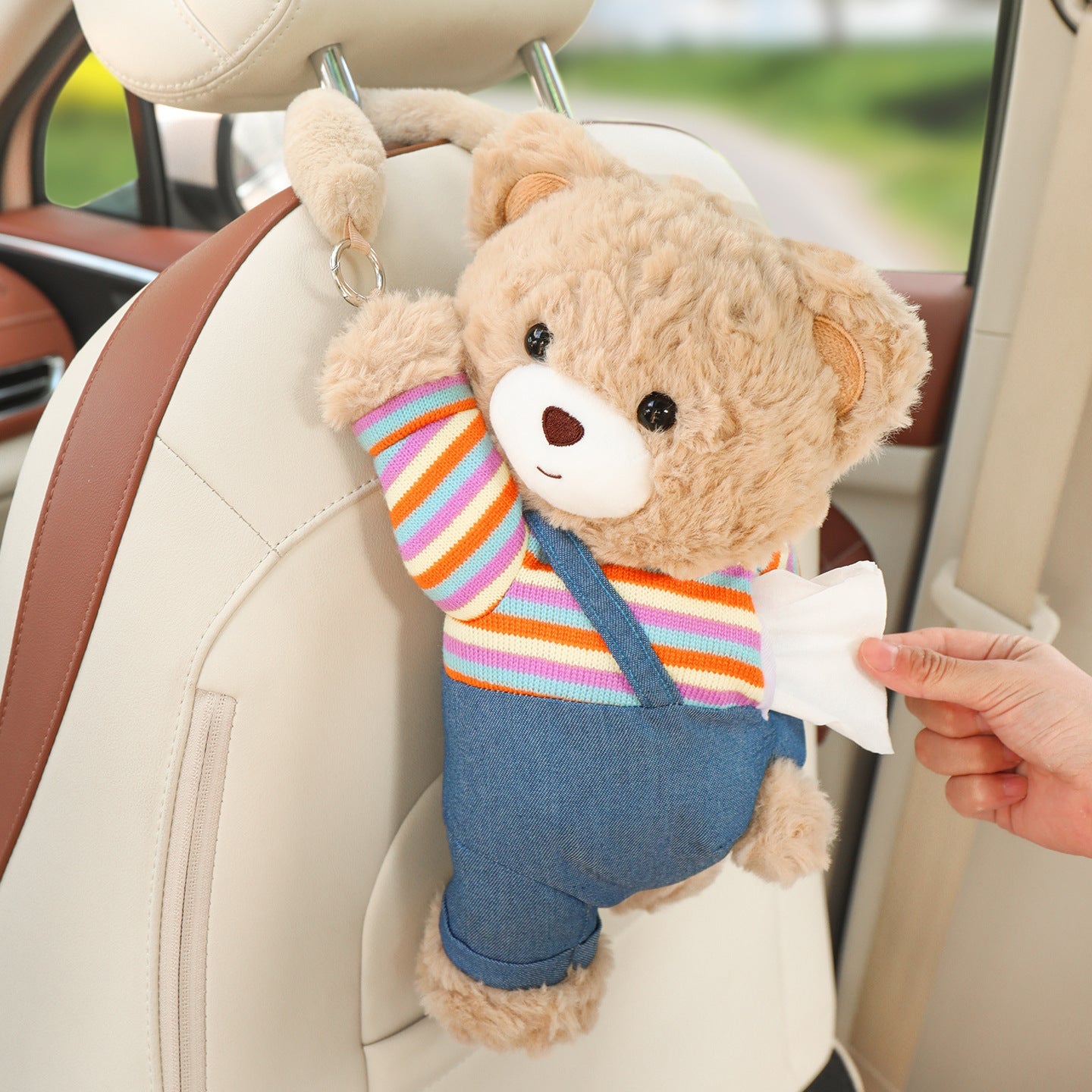 Car tissue box hanging car drawer box bear creative cute practical doll in the car tissue bag hanging bag