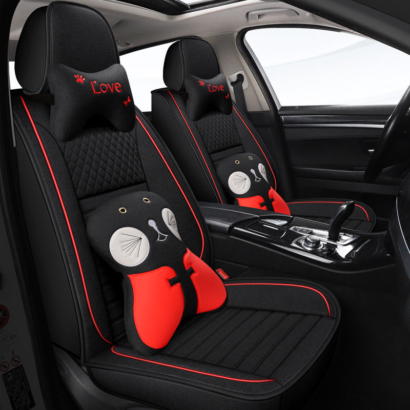 All-season universal full-coverage car seat covers, full-coverage spring and winter linen fabric art car covers, seat covers, and car cushion covers