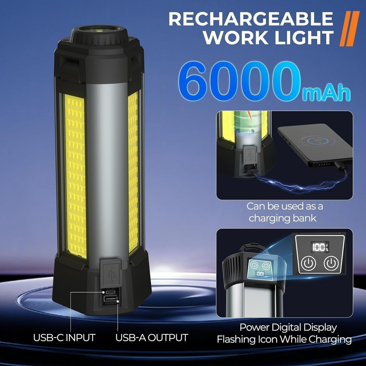 LED Work Light USB Rechargeable with Display