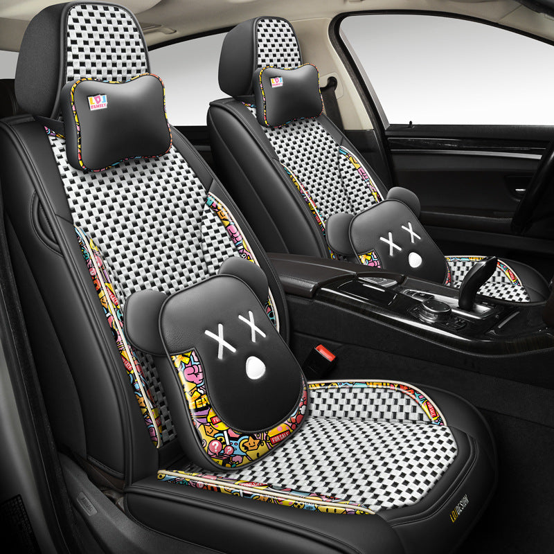 New Ice Silk Breathable Car Seat Covers, Cartoon Cute Seat Covers, Fully Inclusive Seat Cushion Covers All Seasons
