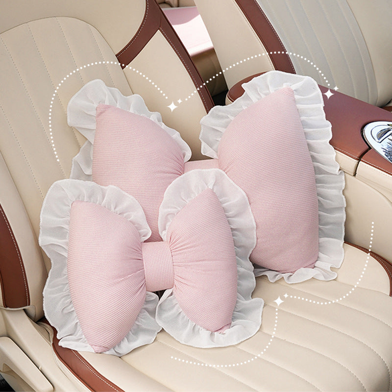 Creative butterfly-shaped car headrest neck support with lace edges for car cushions, all-season universal comfortable breathable car lumbar support