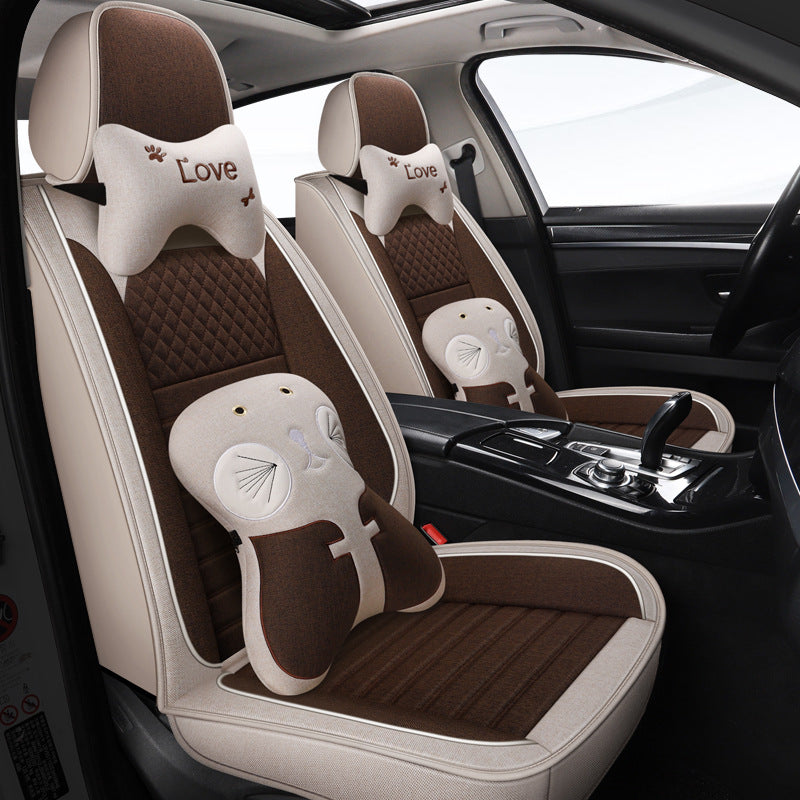 All-season universal full-coverage car seat covers, full-coverage spring and winter linen fabric art car covers, seat covers, and car cushion covers