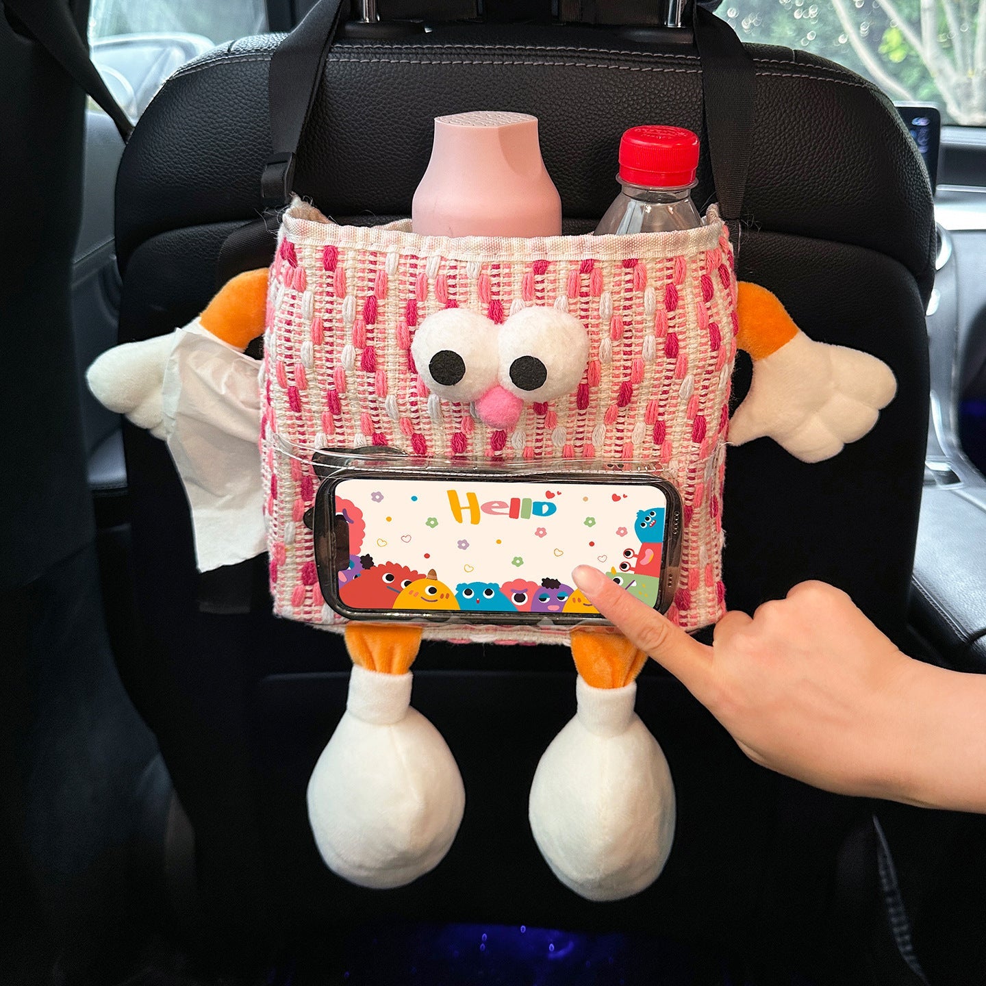 Car trash bin, waterproof two-in-one storage box for car seatbacks, plastic storage container for automotive supplies