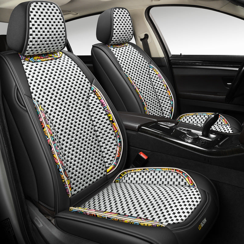 New Ice Silk Breathable Car Seat Covers, Cartoon Cute Seat Covers, Fully Inclusive Seat Cushion Covers All Seasons