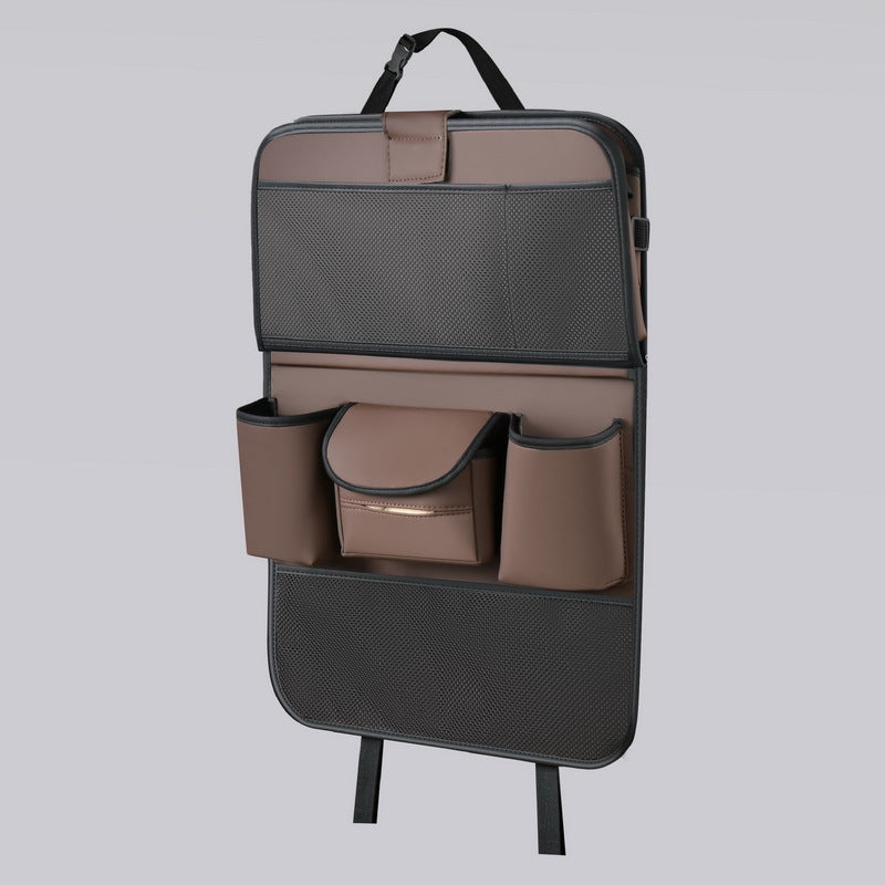 Car seat back storage bag, leather rear storage box, dining table model car seat back hanging bag, anti-kick mat