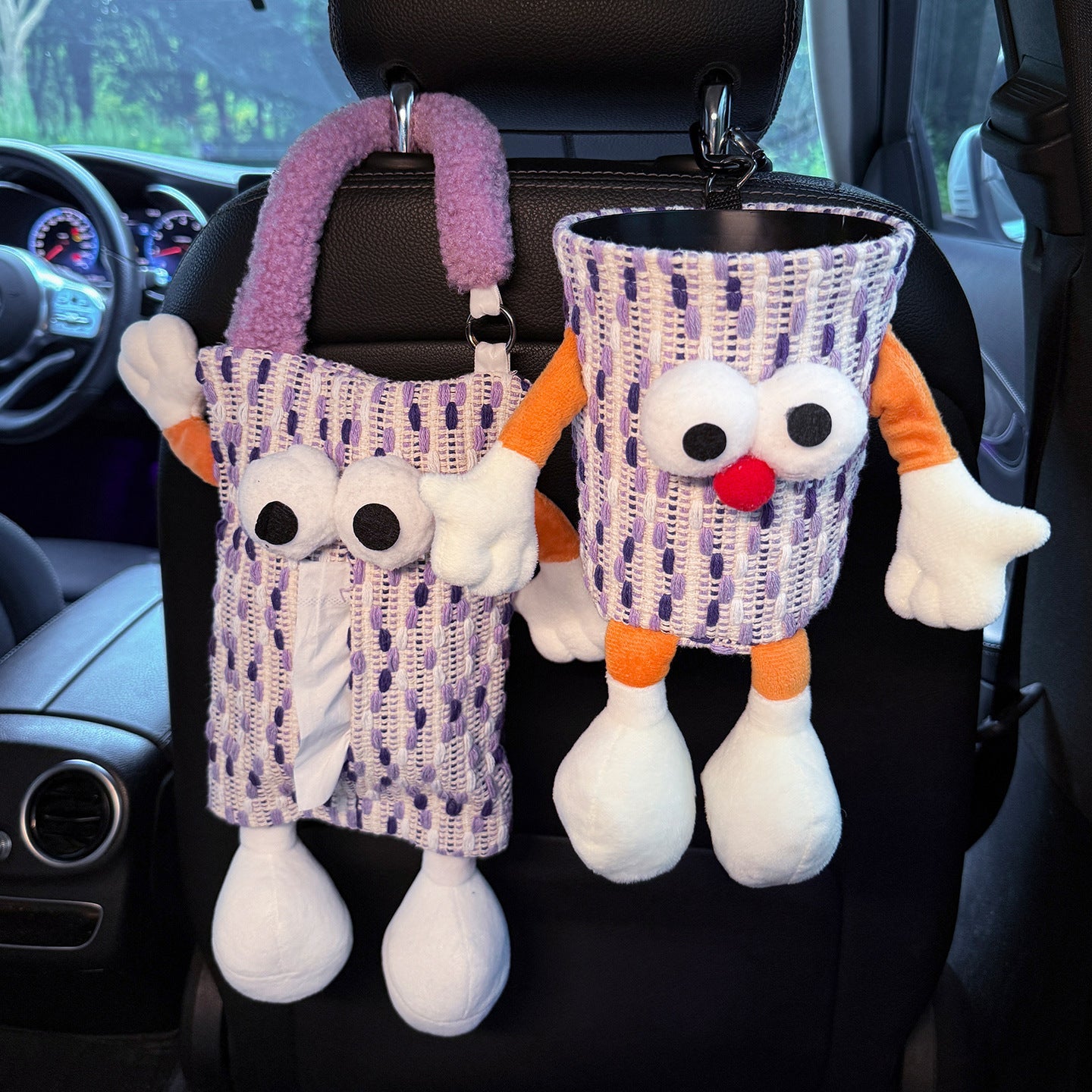 Car tissue box, cute plush toy hand, foot car, in-car tissue hanging bag, high-end practical car armrest box tissue box