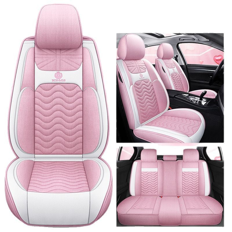 Cartoon car seat cushion, all-season universal all-round car seat cover, linen fabric art seat cushion, winter goddess seat cover