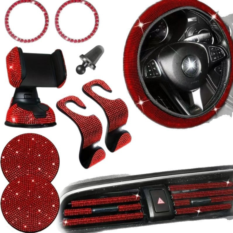 Car steering wheel cover all seasons universal anti-slip diamond combination multi-piece mobile phone holder steering wheel protector