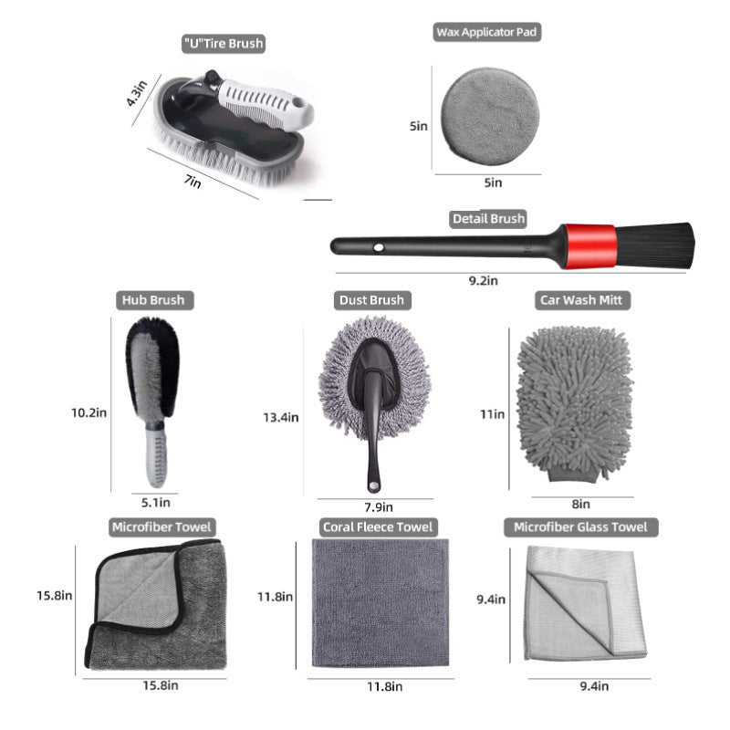 Amazon Hot-selling car wash set 9-piece set C car cleaning waterproof gloves tire crevice cleaning brush car wash