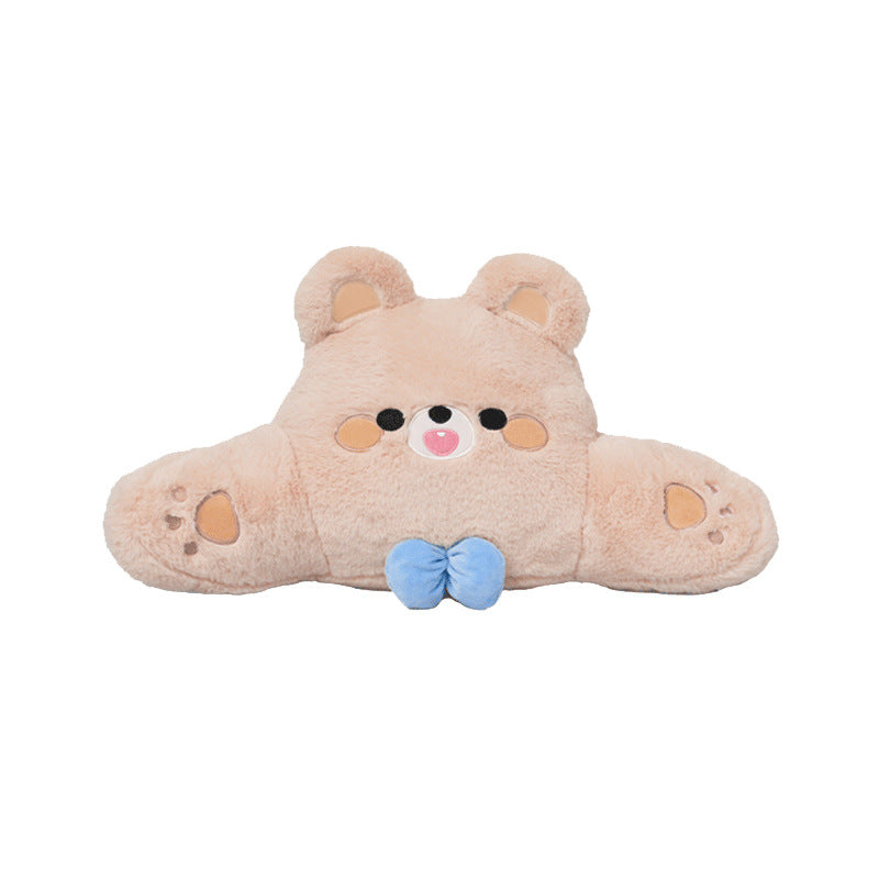 Car headrest, plush bow little bear pillow, comfortable neck pillow cushion, cute cartoon car interior lumbar support