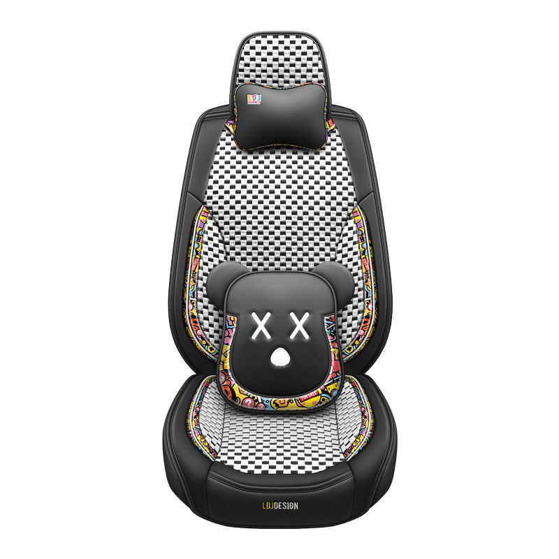 New Ice Silk Breathable Car Seat Covers, Cartoon Cute Seat Covers, Fully Inclusive Seat Cushion Covers All Seasons
