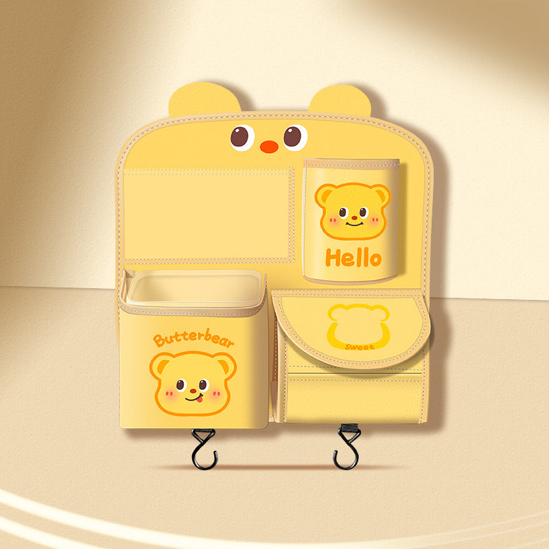 Car storage hanging bag, multifunctional creative cute car seat rear storage rack, tissue box inside car, trash bin