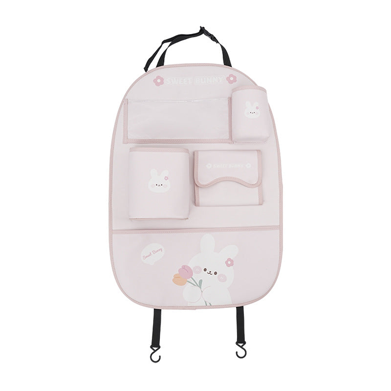 Car seat back storage bag cute cartoon car trash can creative multifunctional car interior anti-kick mat