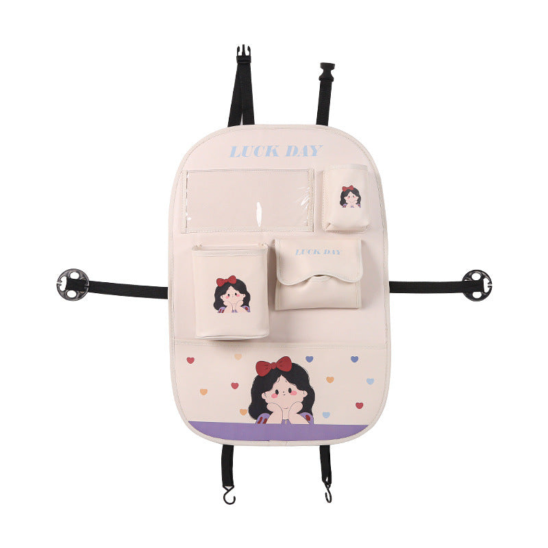 Car multifunctional seat back storage bag, anti-kick pad, convenient cartoon cute tissue box, tissue storage bag, storage box