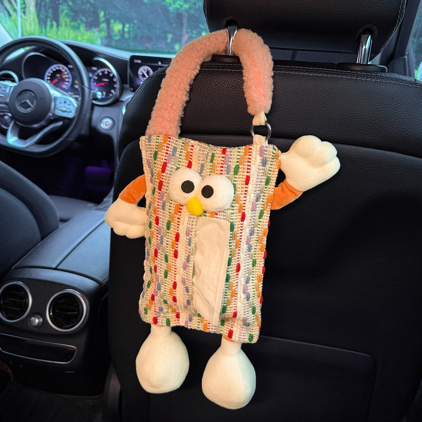 Car tissue box, cute plush toy hand, foot car, in-car tissue hanging bag, high-end practical car armrest box tissue box