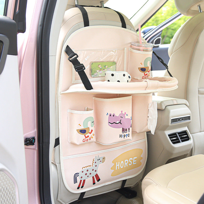Car multifunctional seat back storage bag, anti-kick pad, convenient cartoon cute tissue box, tissue storage bag, storage box