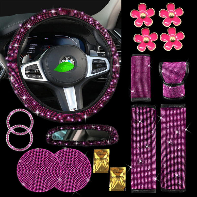 Cross-border car full-diamond seatbelt shoulder pads, rhinestone seatbelt covers, colored diamonds, black diamonds, car inlay interior sets